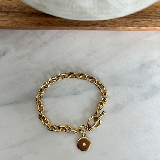 Gold Bracelet with Round Charm