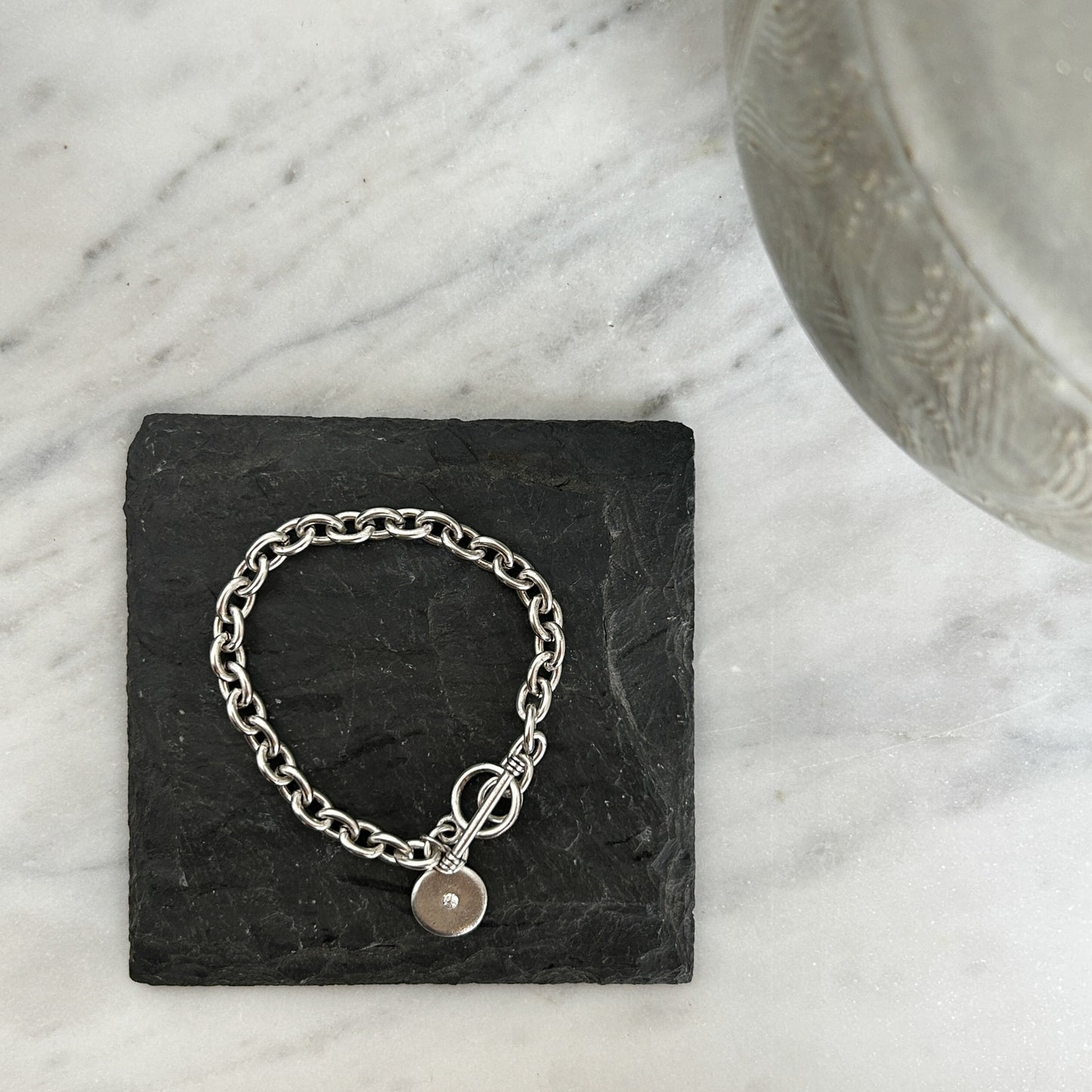 Silver Bracelet with Round Charm