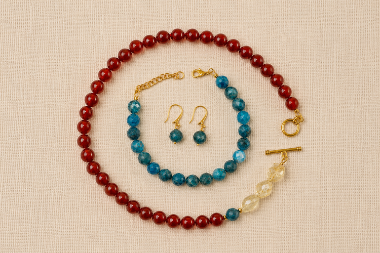 Louie & Harry jewelry set styled together, necklace bracelet and earrings