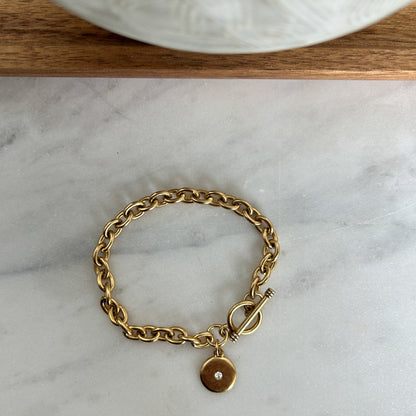 Gold Bracelet with Round Charm